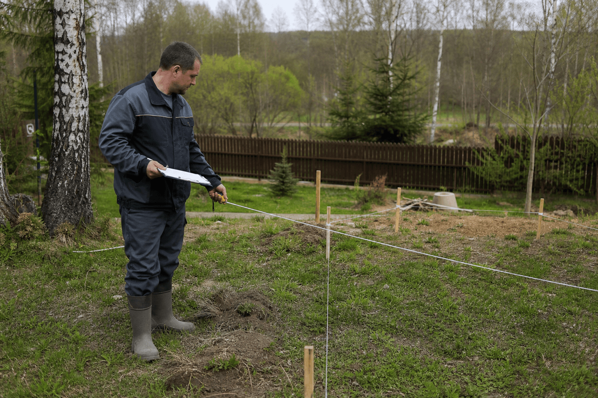 Бесплатный замер участка перед устройством фундамента: разметка осей и оценка грунта